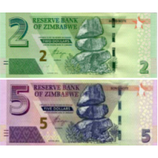 P99 & P100 Zimbabwe - 2 & 5 Dollars Year 2016 (With Text 'BOND NOTE')